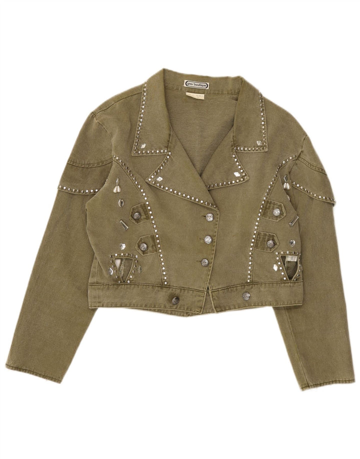 veste en denim crop femme vintage EU 40 coton vert moyen