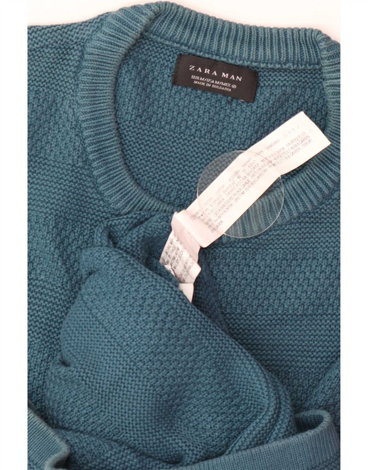 Zara Pull à col rond en coton rayé bleu moyen pour homme