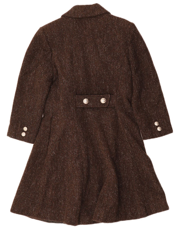 VINTAGE Manteau double boutonnage femme UK 12 Laine mouchetée marron moyen