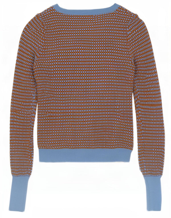 Zara Womens Crop Boat Neck Jumper Sweater UK 8 Small Brown Colourblock