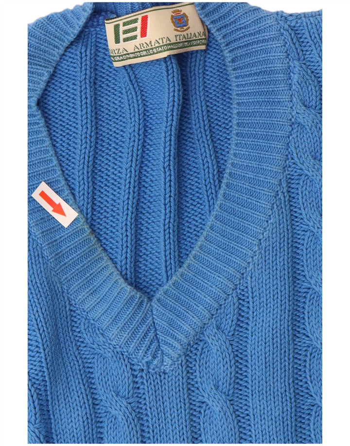 vintage Homme Col V Pull Pull 2XL Bleu Coton