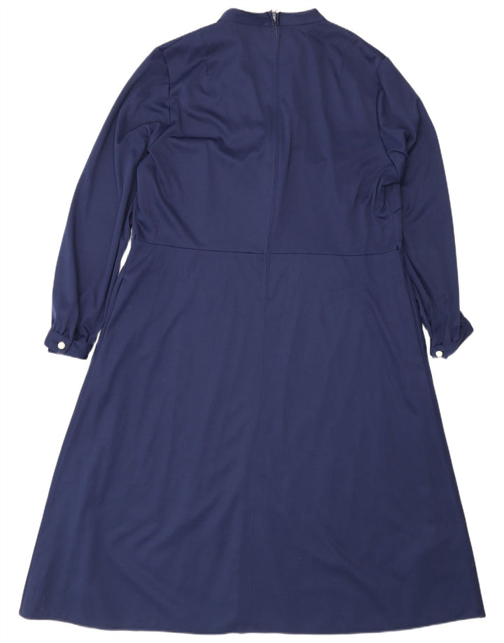 vintage Femme Manches Longues Maxi Robe IT 50 XL Bleu Marine Polyester