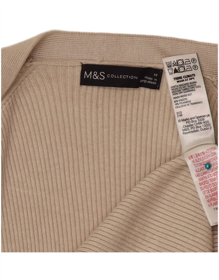 Marks & Spencer Pull Cardigan Ouvert pour Femme UK 14 Viscose Beige Moyen