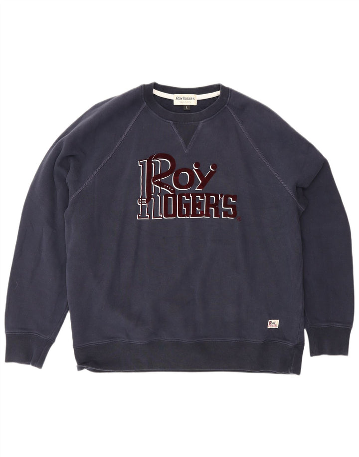 Roy Rogers Pull graphique pour homme en coton bleu marine Taille L