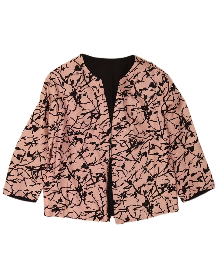 vintage Femmes Motif Abstrait 3/4 Manches Blazer Veste UK 16 Grand Rose