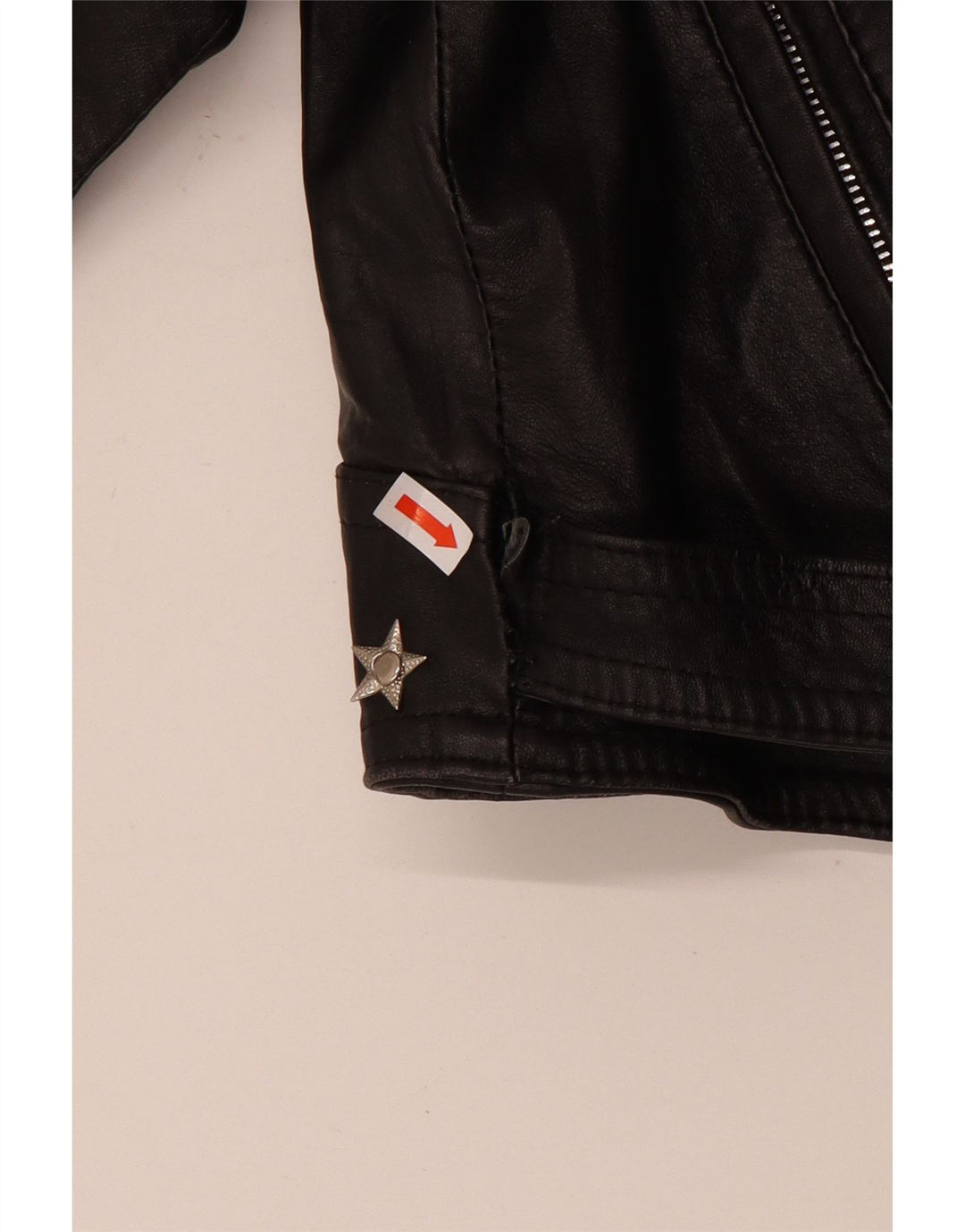 vintage Womens Crop Leather Biker Jacket UK 12 Cuir noir moyen