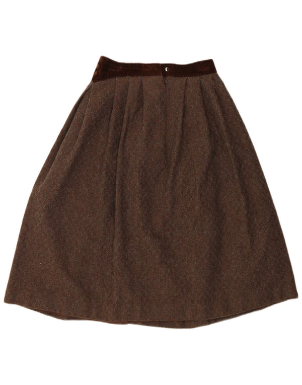 vintage Femmes Taille Haute Plissée Jupe A-Line UK 12 Moyen W26 Marron