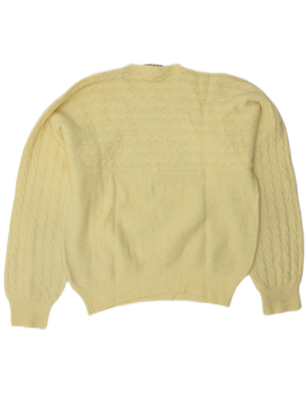 VINTAGE Femme Crew Neck Jumper Pull UK 14 Laine Vierge Jaune Moyen