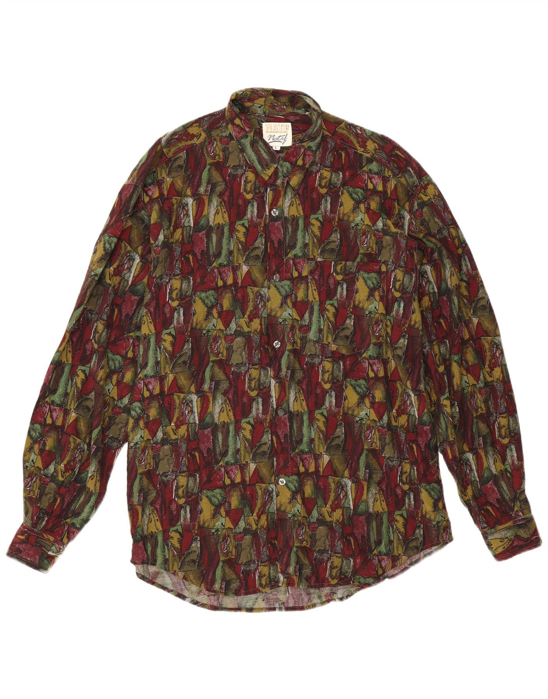 Chemise à motif abstrait vintage pour hommes grande viscose bordeaux