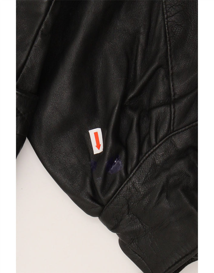 VINTAGE Veste en cuir surdimensionnée femme EU 36 Petit cuir noir