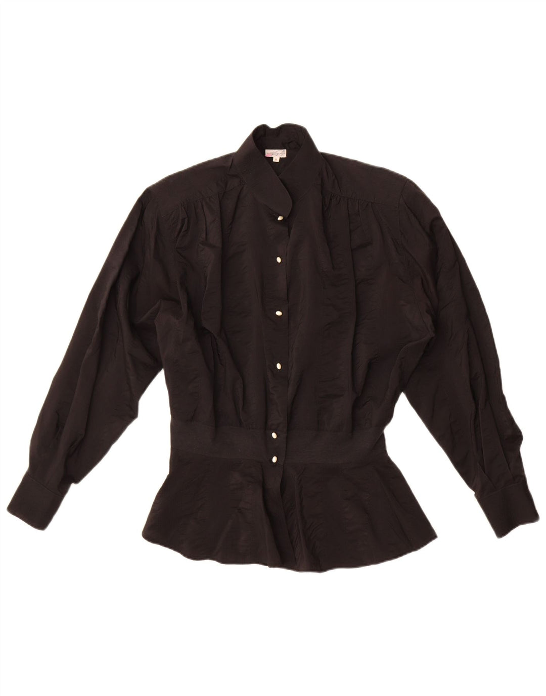 vintage Femme Chemise Blouse UK 18 XL Acétate Noir