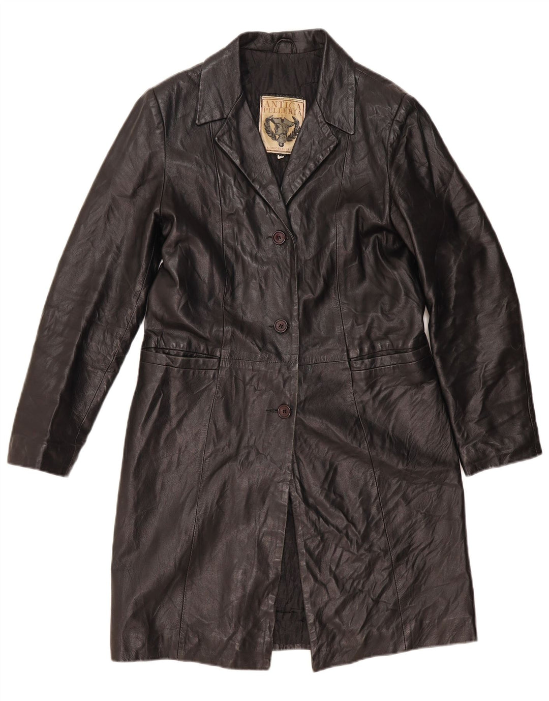 ANTICA PELLERIA Manteau en Cuir Femme IT 46 Grand Cuir Noir