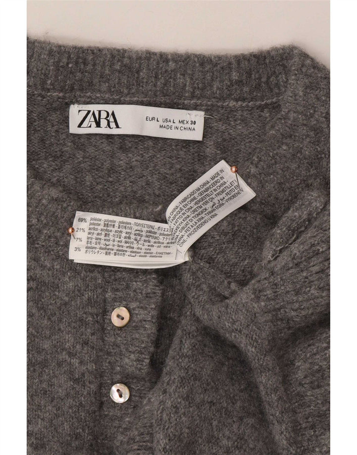 Zara Cardigan Femme Pull UK 16 Large Gris Polyester