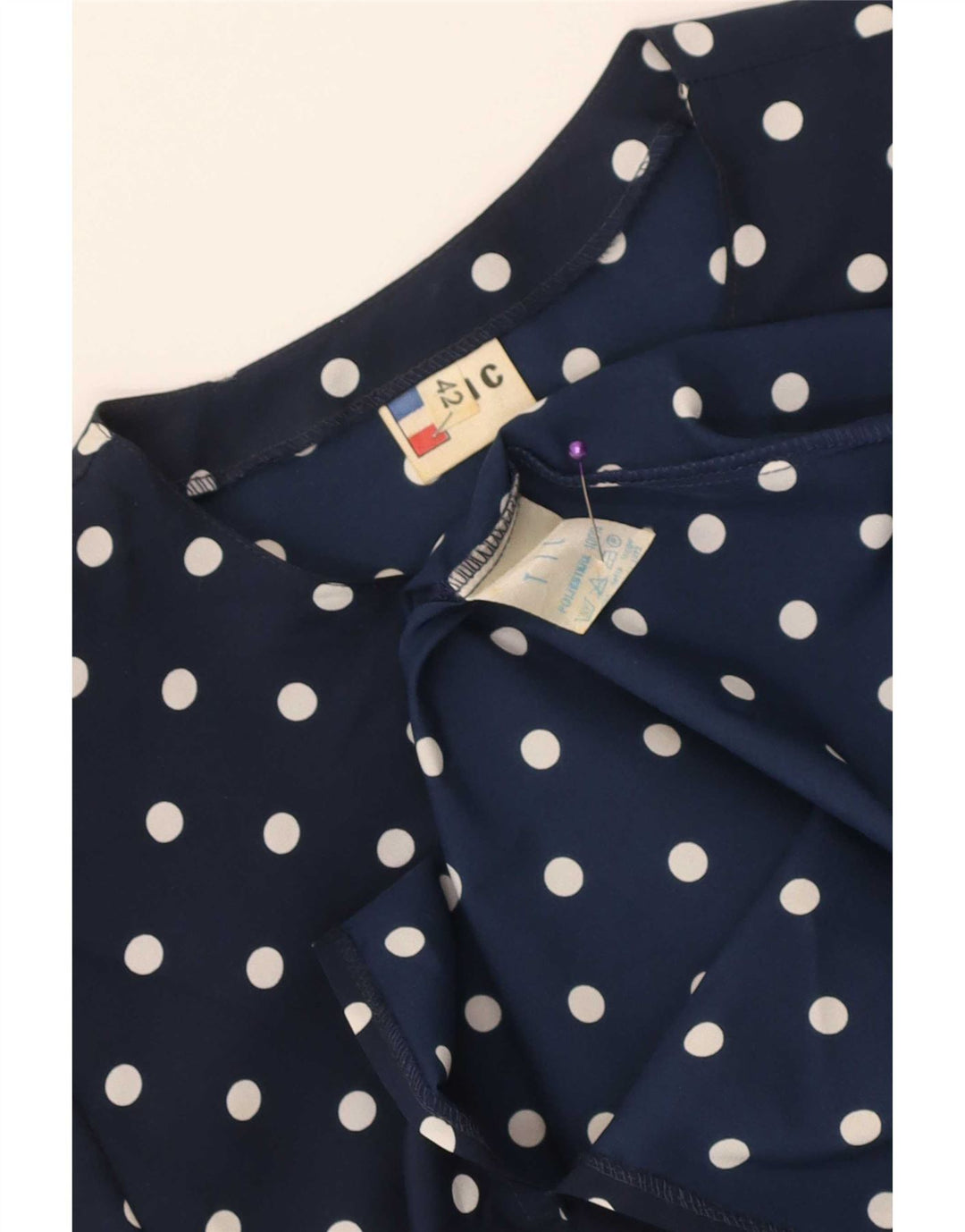 Robe Peplum Femme Vintage IT 42 Polyester Bleu Marine Moyen À Pois