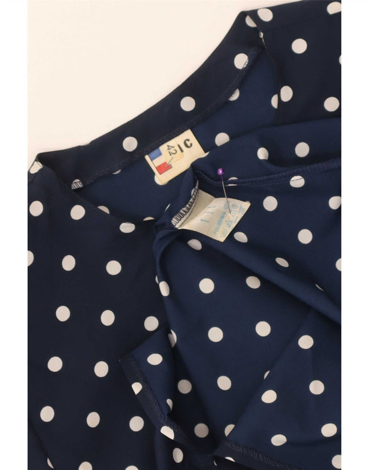 Robe Peplum Femme Vintage IT 42 Polyester Bleu Marine Moyen À Pois