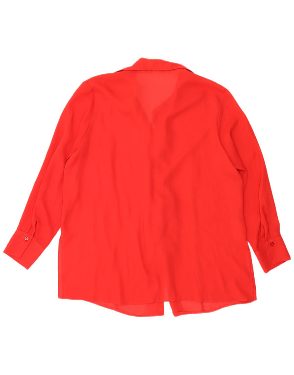 vintage Femmes Ruffle Front Shirt Blouse UK 18 XL Rouge Polyester