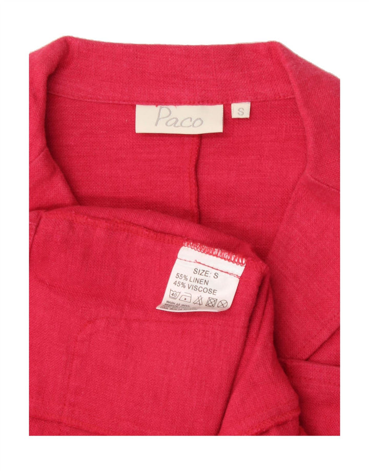 PACO Womens 3 Button 3/4 Sleeve Blazer Jacket UK 10 Small Pink Linen Vintage Paco and Second-Hand Paco from Messina Hembry 