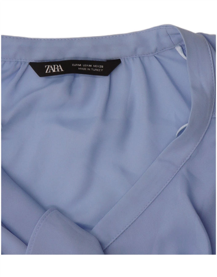 ZARA Femme Chemisier à volants sur le devant UK 14 Bleu moyen