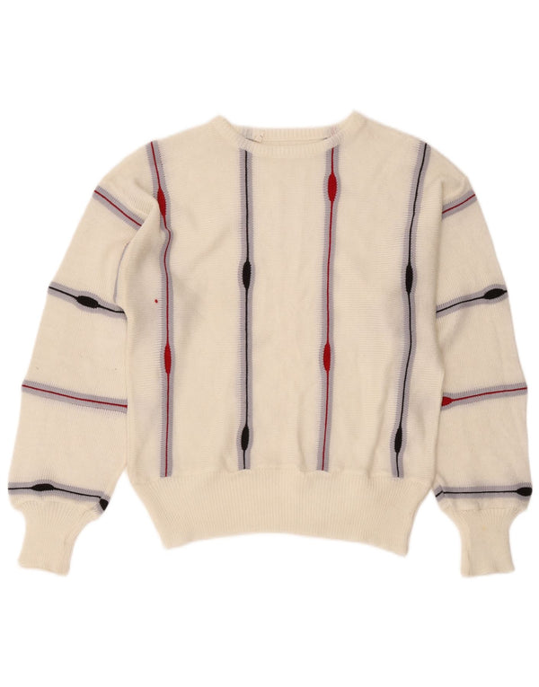vintage Womens Boat Neck Jumper Pull UK 14 Moyen Blanc Rayé
