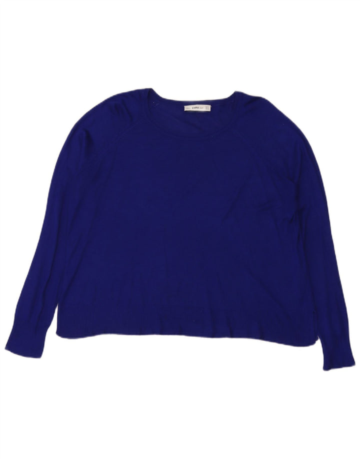 Zara Femme Chemisier Oversize Top UK 14 Bleu Moyen Viscose