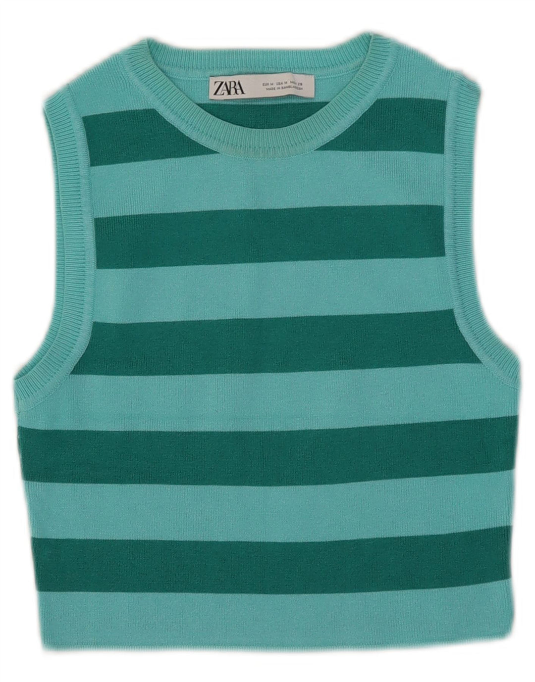 Zara Womens Crop Vest Top UK 12 Viscose rayée vert moyen