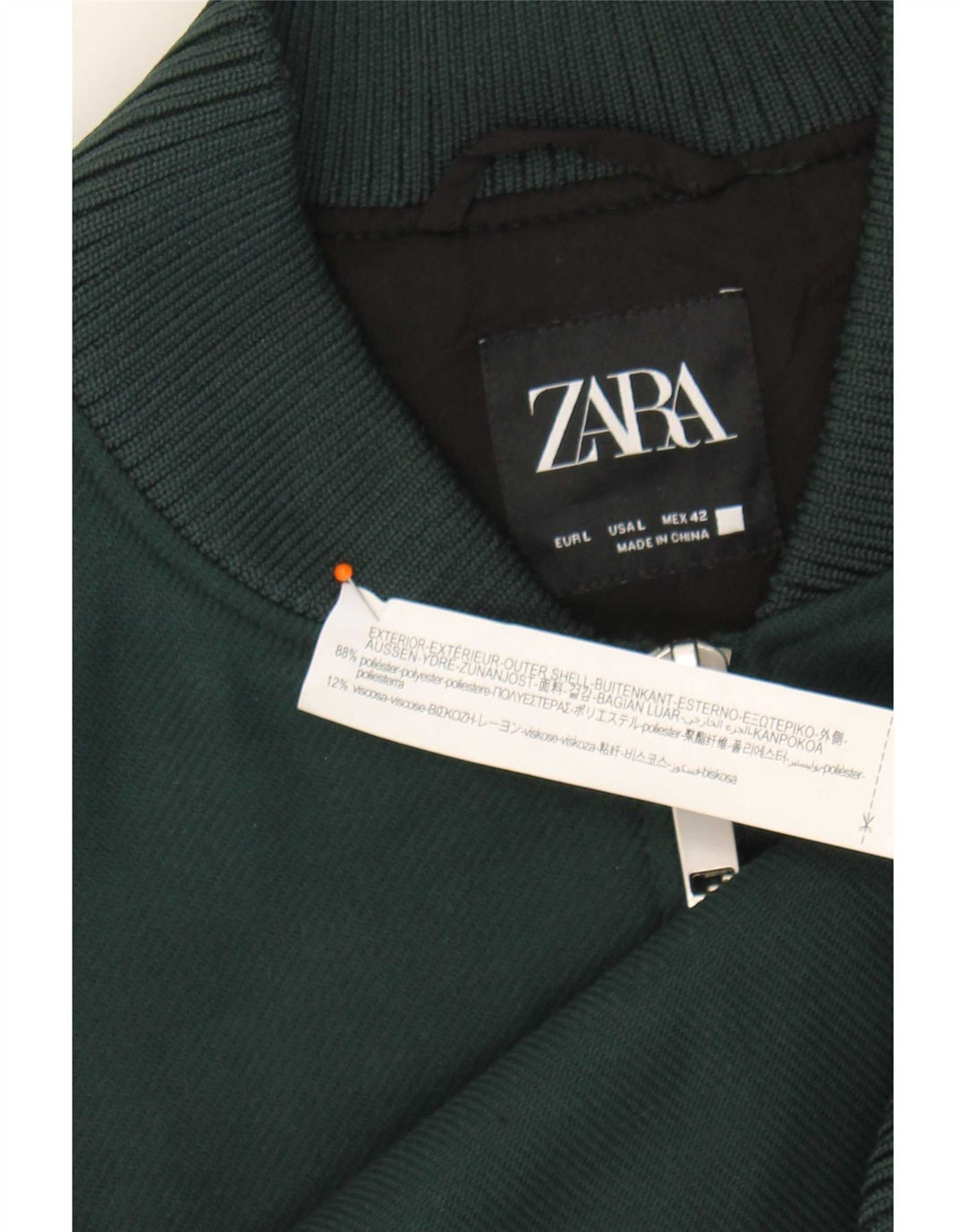 Zara Mens Bomber Jacket UK 40 Large Vert Polyester