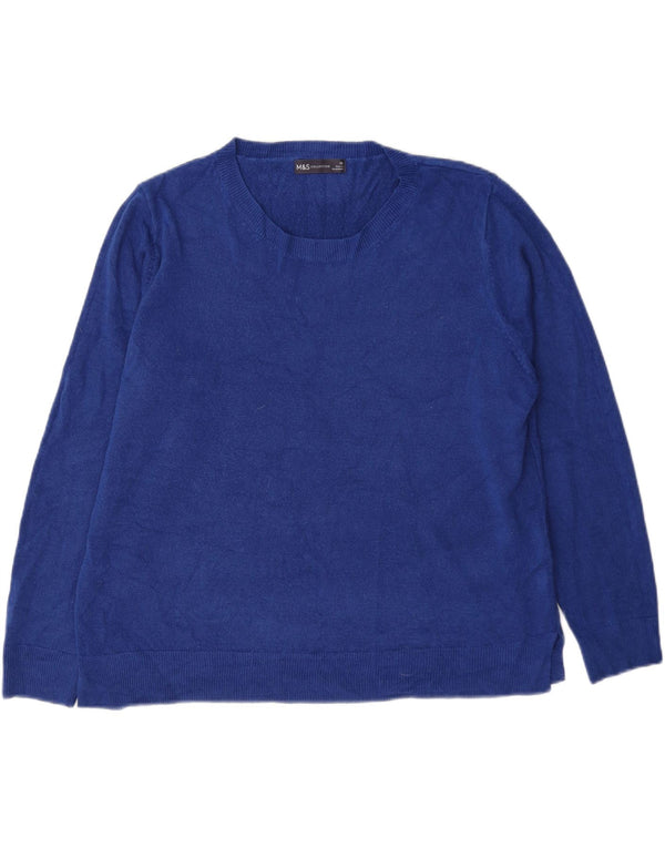 Marks & Spencer Pull col bateau pour femme UK 20 2XL Bleu Acrylique