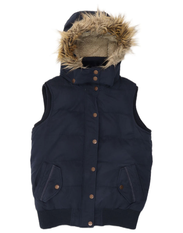 Fat Face Gilet rembourré à capuche pour femme UK 10 Small Bleu marine Polyester