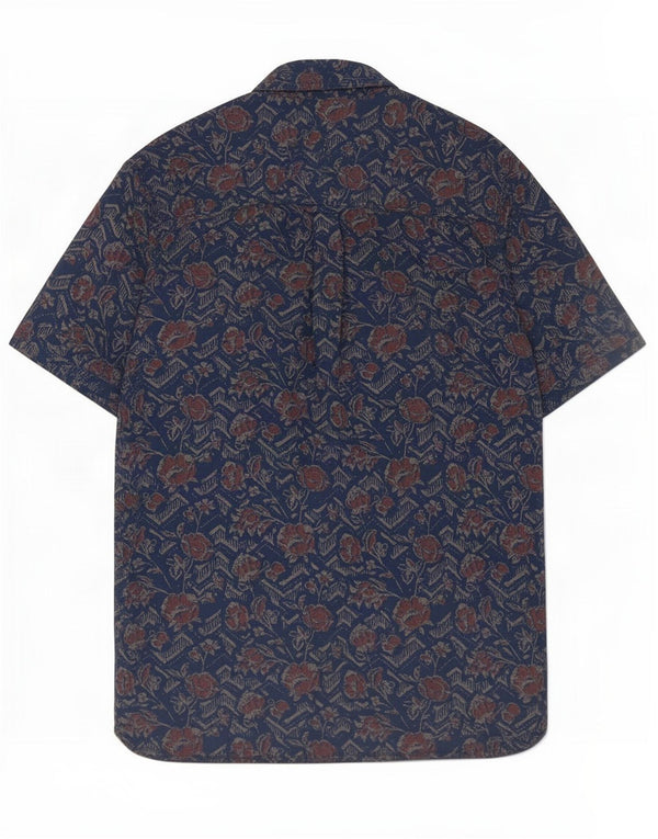 Fat Face Chemise à Manches Courtes Indigo Homme Petit Coton Floral Bleu Marine