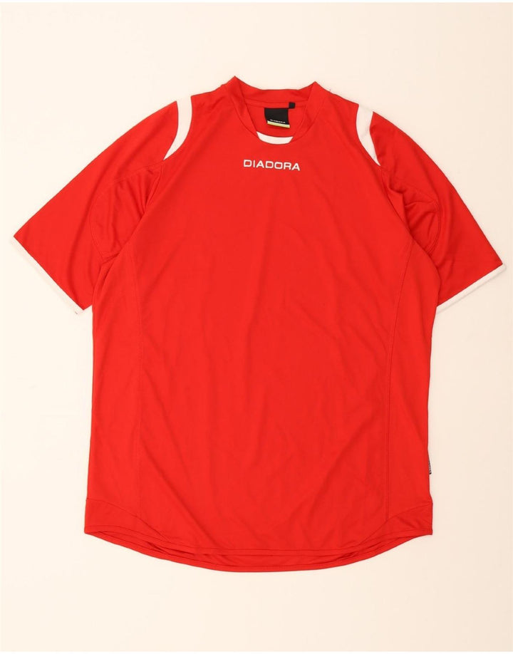 DIADORA Mens T-Shirt Top 2XL Red Polyester Vintage Diadora and Second-Hand Diadora from Messina Hembry 