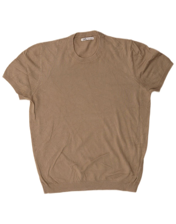 Zara Pull à manches courtes et col rond pour homme Petite viscose marron
