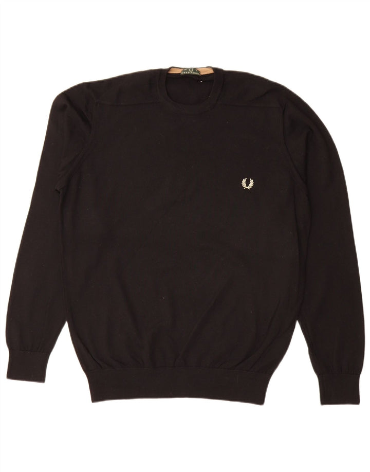 Fred Perry Pull à col rond pour homme en laine noire Taille L