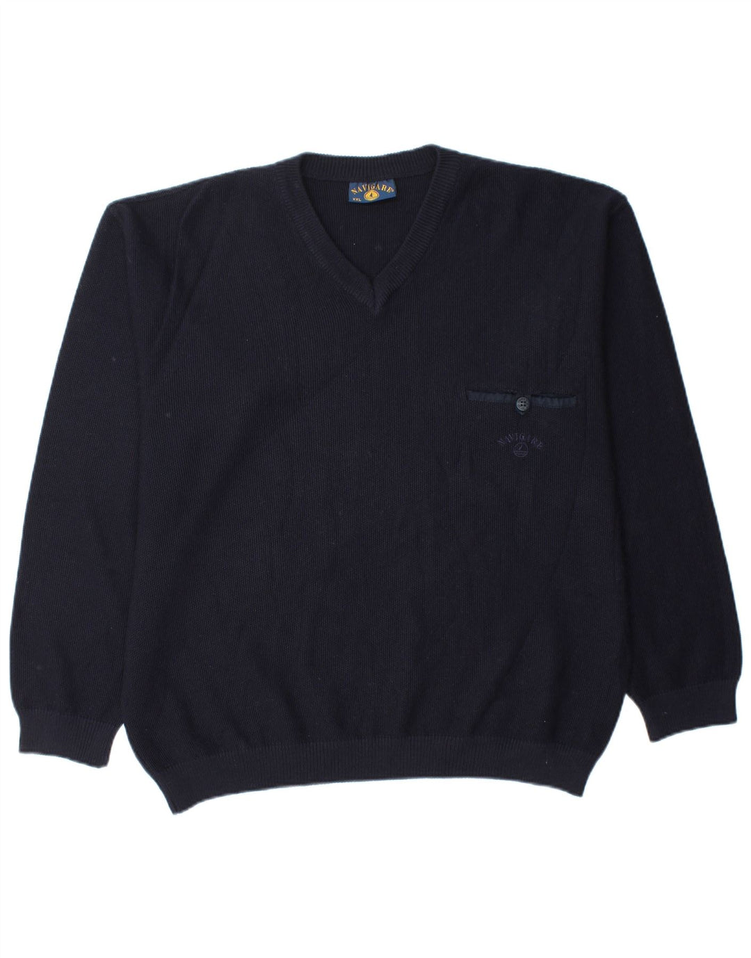 NAVIGARE Pull Col V Homme 2XL Bleu Marine Laine Mérinos