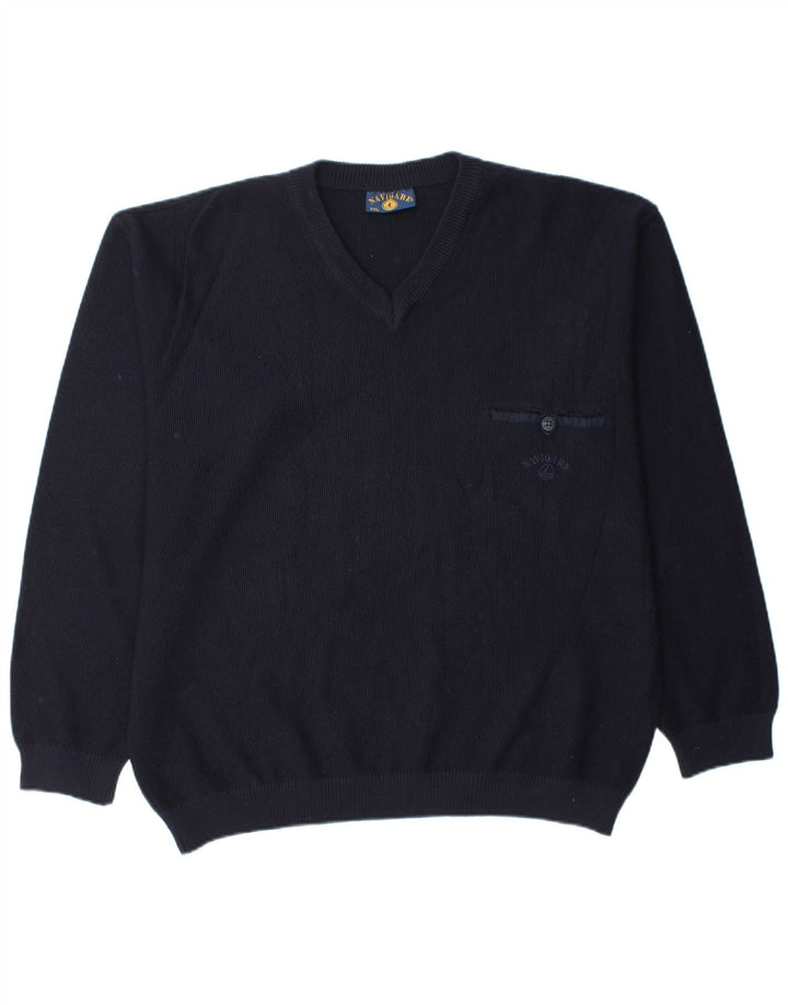 NAVIGARE Pull Col V Homme 2XL Bleu Marine Laine Mérinos