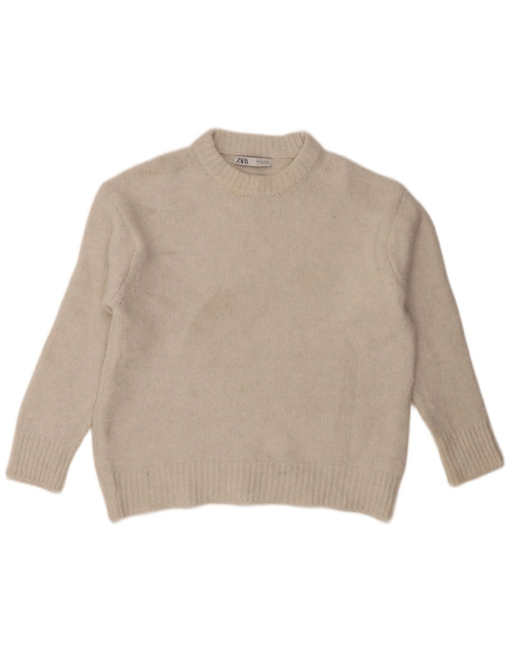 Zara Pull surdimensionné à col rond pour femme UK 14 Polyester blanc moyen