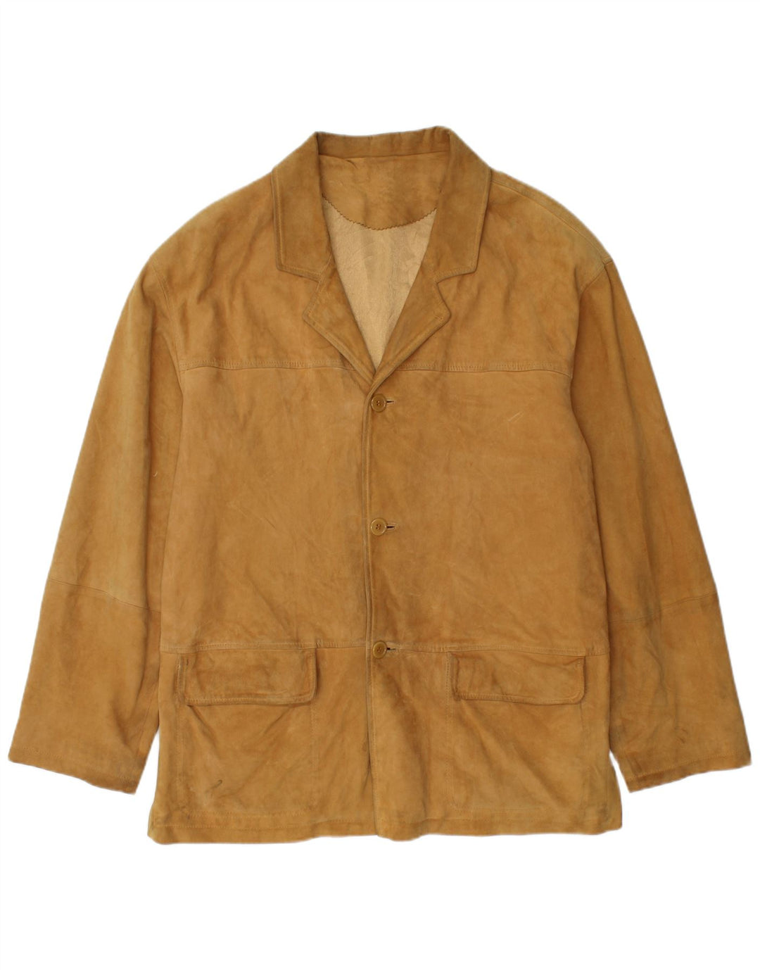 vintage Homme 3 Boutons Blazer En Daim Veste UK 38 Cuir Beige Moyen