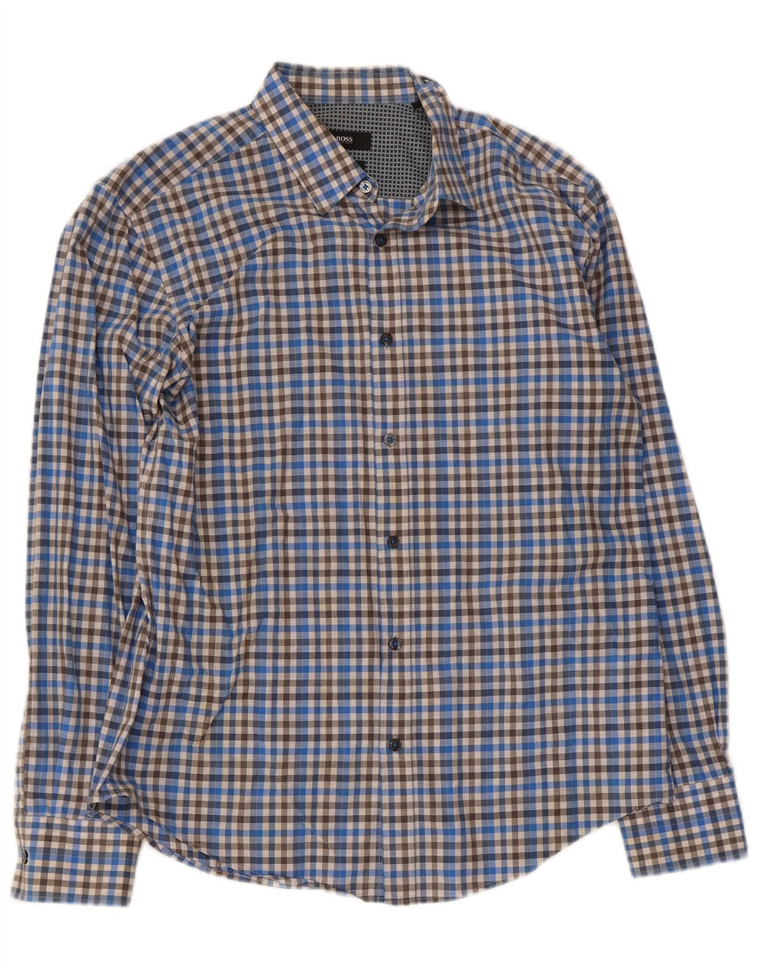 Hugo Boss Chemise Slim Fit en coton à grands carreaux bleus