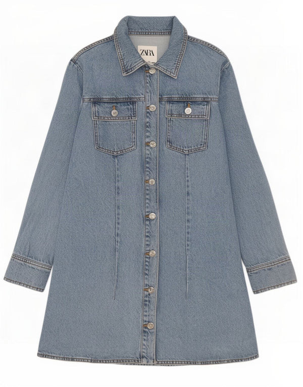 Zara Robe en jean à manches longues pour femme UK 14 Grand coton bleu