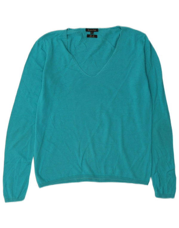 Massimo Dutti Pull surdimensionné à col en V pour femme UK 10 Petit Bleu