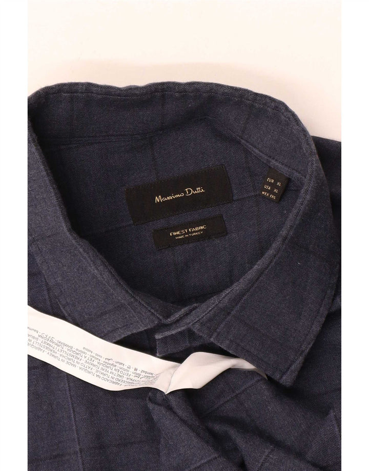 Massimo Dutti Chemise Homme XL Bleu Marine Carreaux Coton