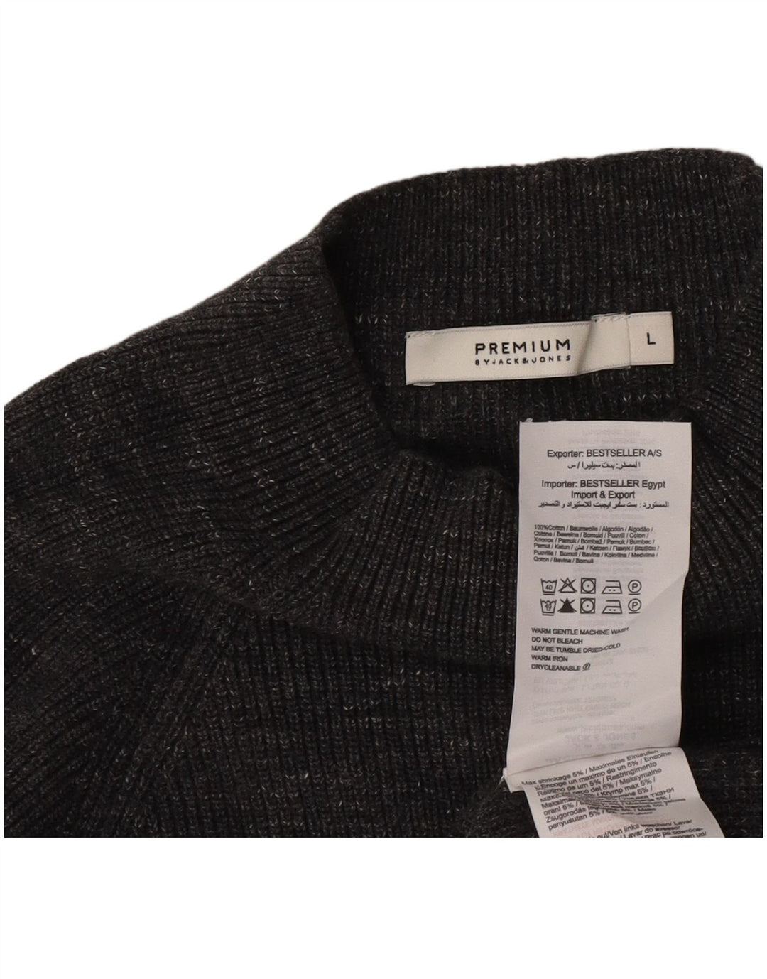 Jack & Jones Pull col roulé pour homme en coton moucheté gris Taille L