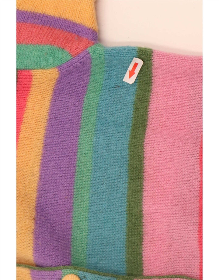 Benetton Cardigan Femme Pull UK 10 Petite Laine Rayée Multicolore