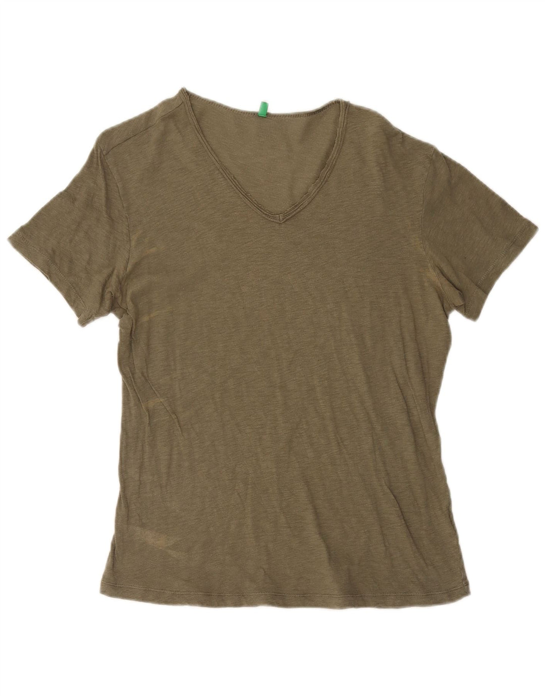 BENETTON T-Shirt Femme Top UK 16 Large Kaki