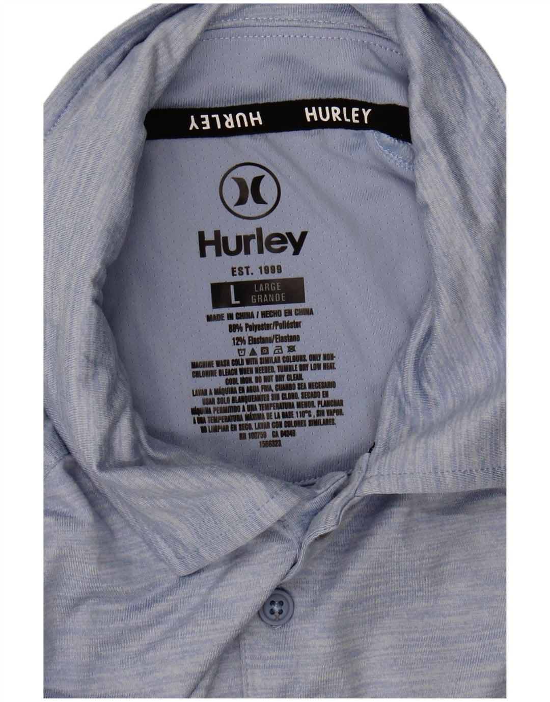 HURLEY Mens Polo Shirt Large Blue Polyester
