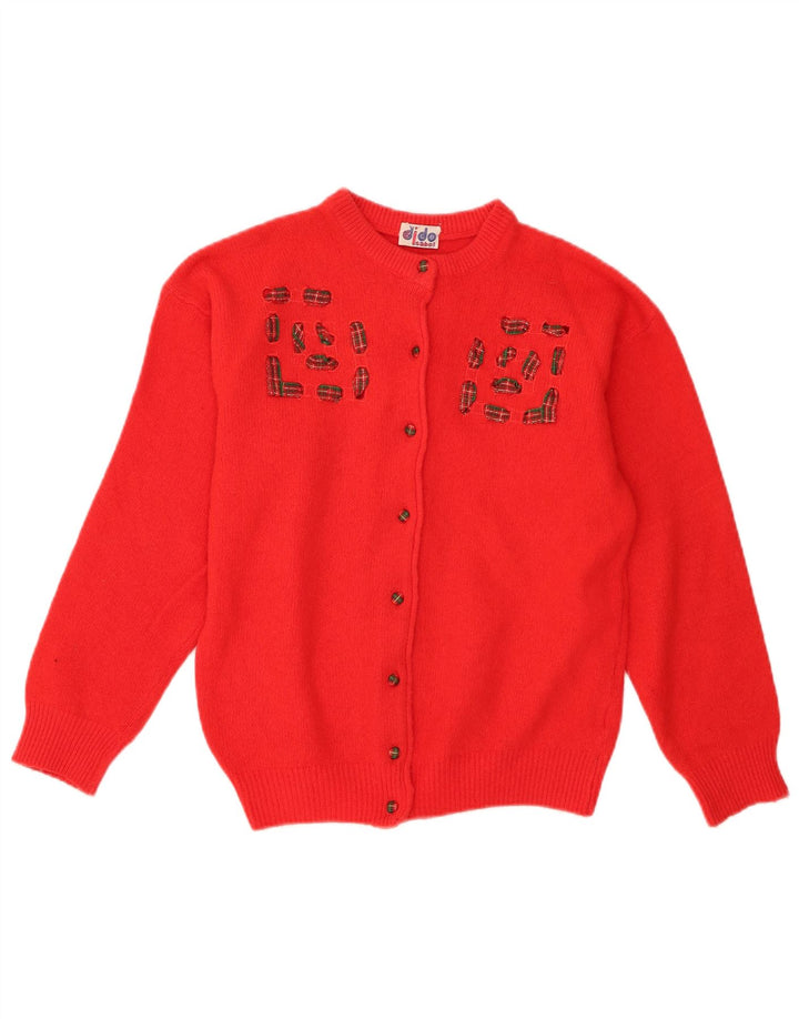 vintage Femme Cardigan Pull UK 14 Laine Rouge Moyenne