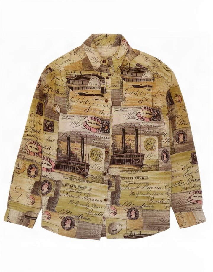 vintage Femme Motif Abstrait Chemise UK 14 Moyen Multicolore