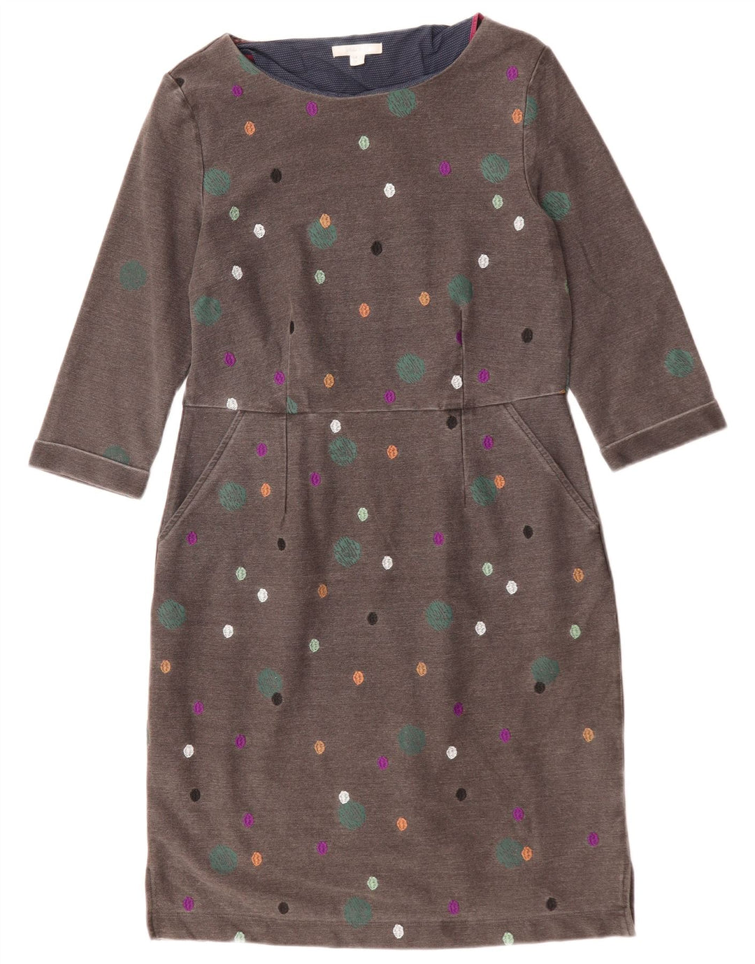 WHITE STUFF Robe fourreau à manches 3/4 pour femme UK 12 Gris moyen à pois