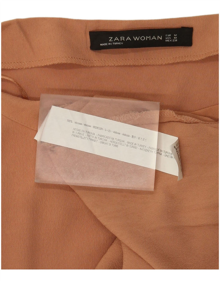 Zara Femme Top Manches Longues UK 12 Viscose Marron Moyen
