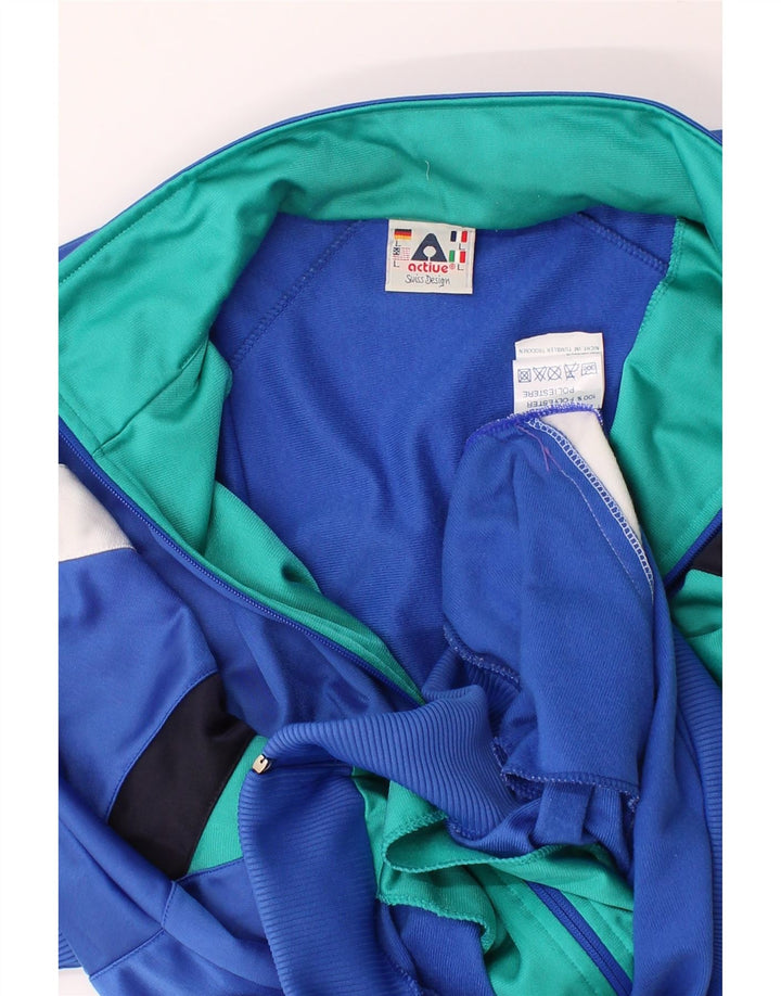 ACTIVE Mens Tracksuit Top Jacket Large Blue Colourblock Polyester Vintage Active and Second-Hand Active from Messina Hembry 