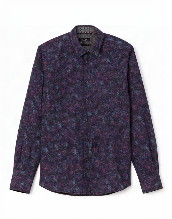 Ted Baker Mens Shirt Size 4 Large Navy Blue Floral Cotton